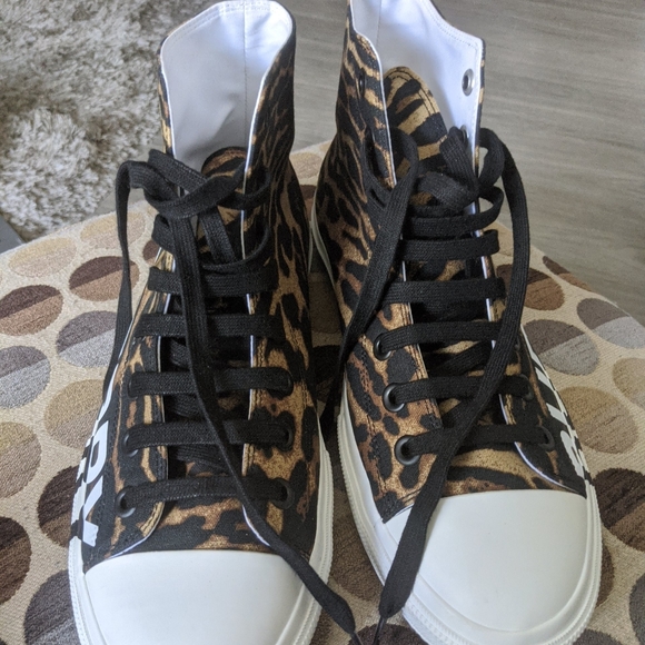 Burberry Men's Logo and Leopard Print High-top Sne